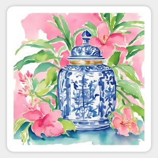 Chinoiserie jar and pink lilies Sticker